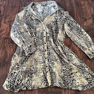 Zara Blue Cream Snake Print Button Down Dress